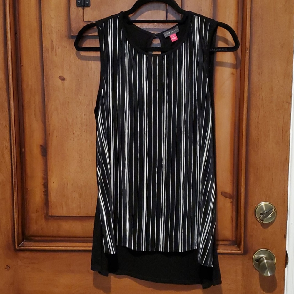 Black and ivory sleeveless blouse